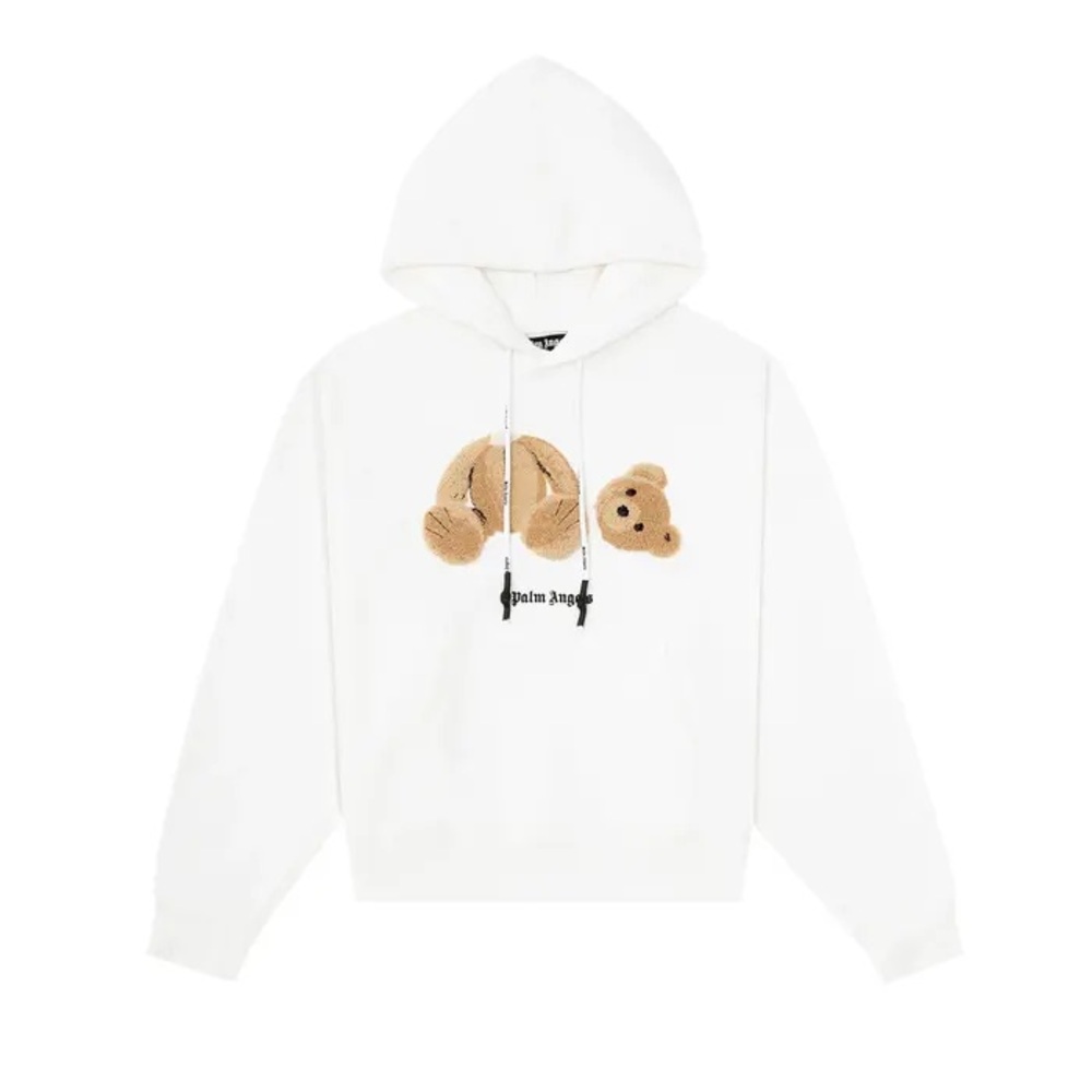 Palm Angels White Hoodie with Brown Bear Design